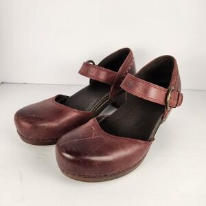 Dansko Women's Mary Jane Preppy Minimalist Burgundy Leather Shoes Size 39 (8.5)